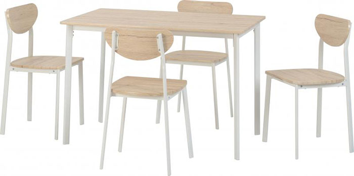 Riley Large Dining Set in White With Light Oak Effect Veneer